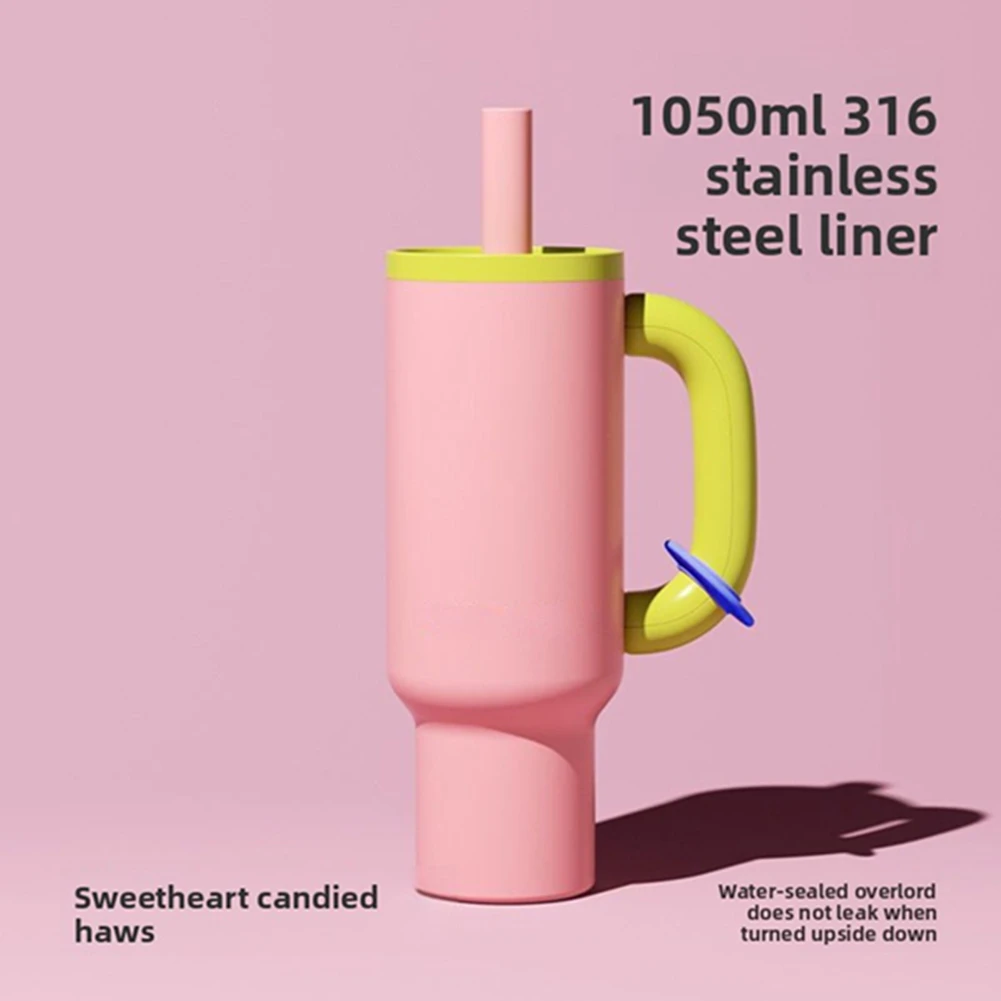 

AD30-Thermal Stainless Steel 40Oz Insulated Mug Tumbler Ice Cup With Coffee Straw Pink