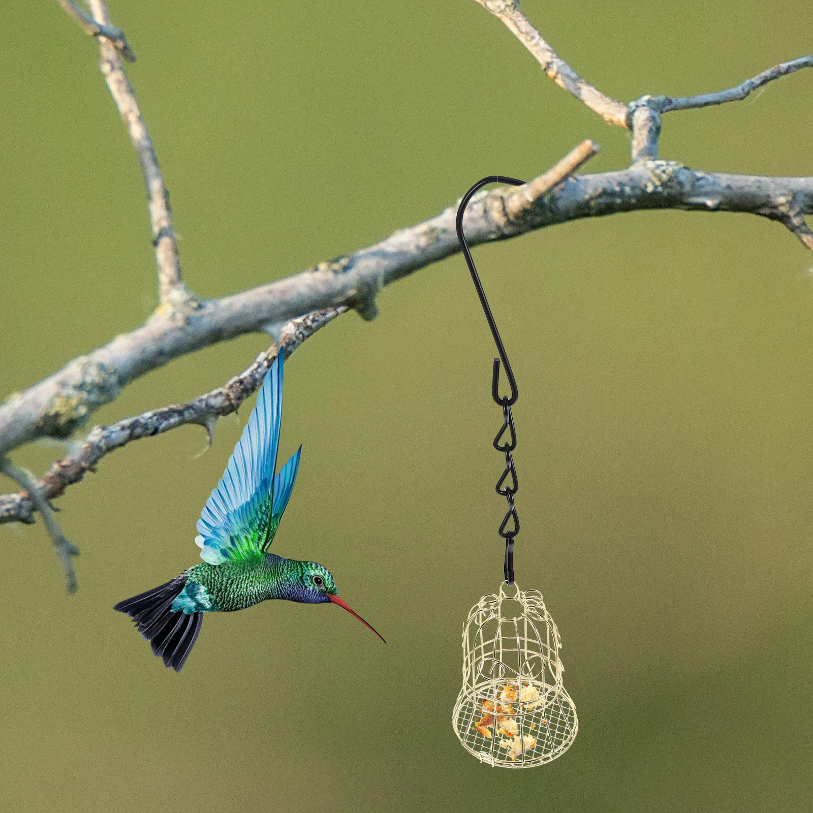 

2Pcs Garden Hummingbird Feeders Hanging Metal Bird Food Tray Outdoor Portable Bird Feeder Backyard Balcony Decor