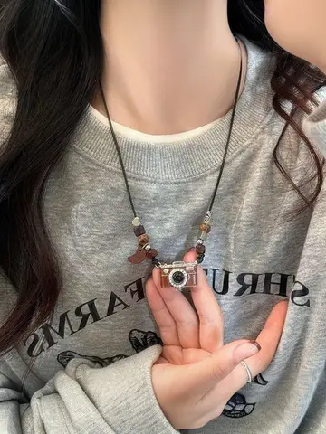 1PC 2025 New Kpop Hip-Hop Simple Personality Vintage Brown Camera Pendant Necklace Women Men Punk Y2K Charms Jewelry Accessories