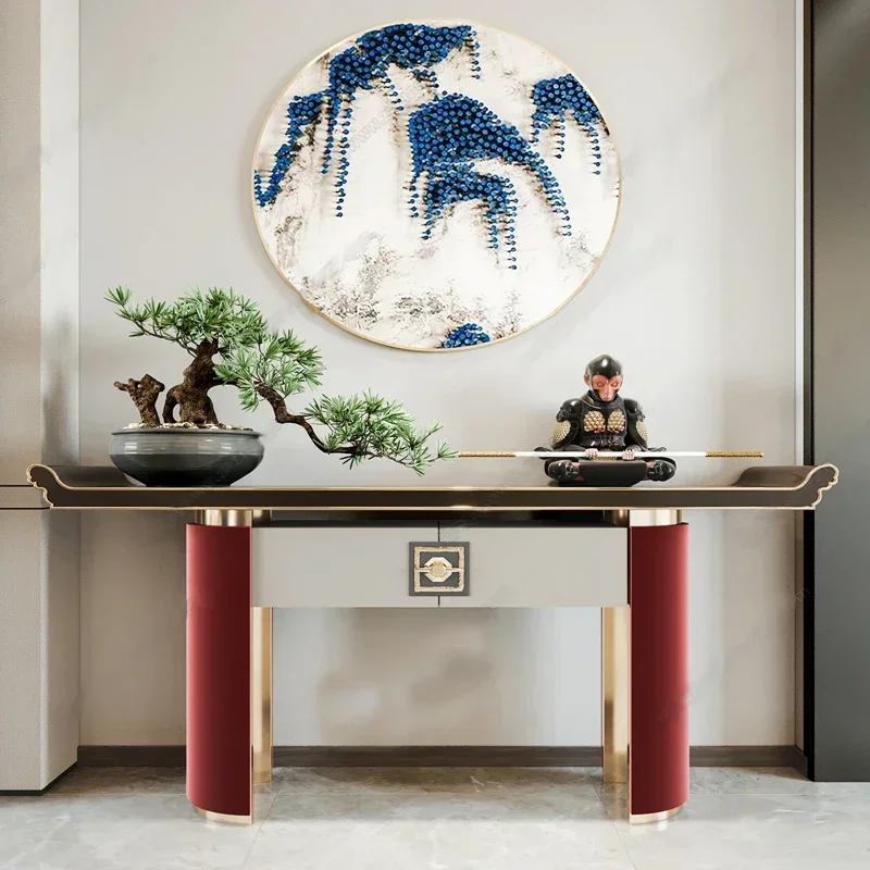 A16 New Chinese style simple and light luxury entrance table retro red striped club art solid wood end viewing platform