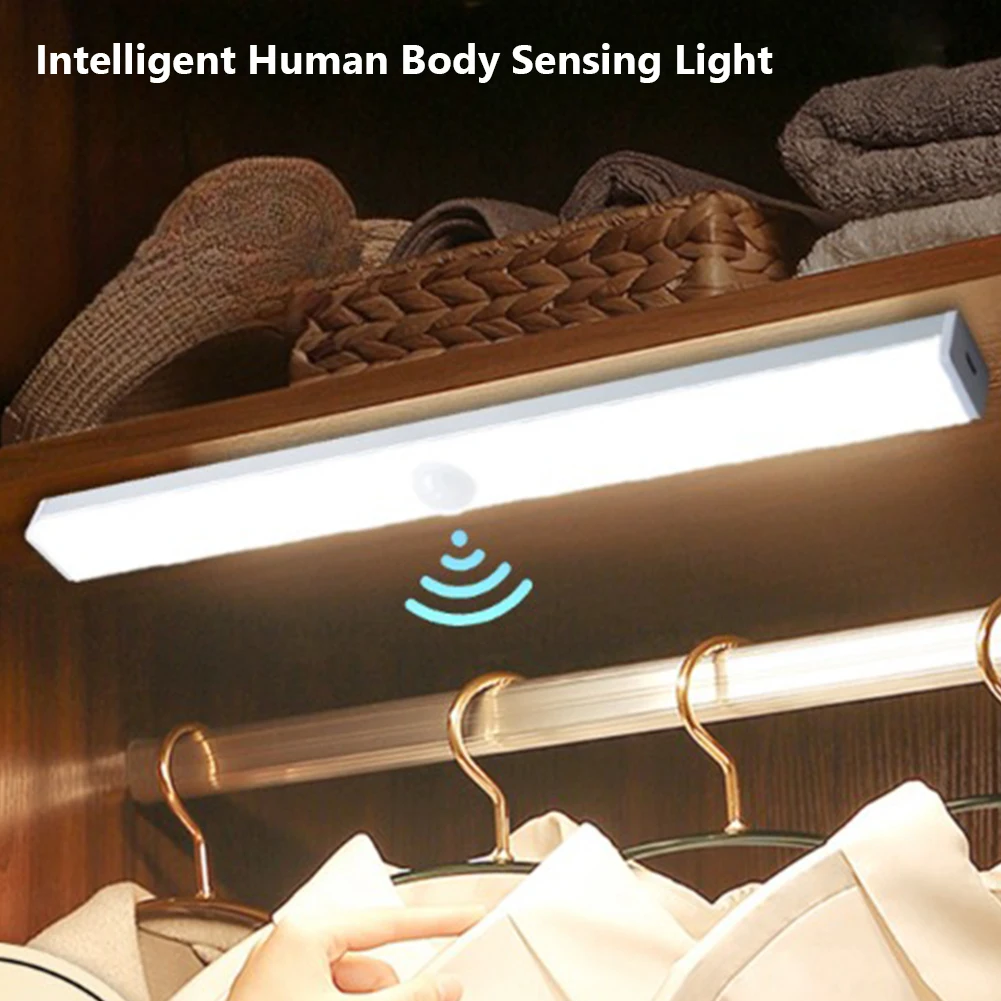 Smart LED Night Light USB Rechargeable Wireless Motion Sensor Closet Night Lamp Magnetic Cordless Light Bar For Wardrobe