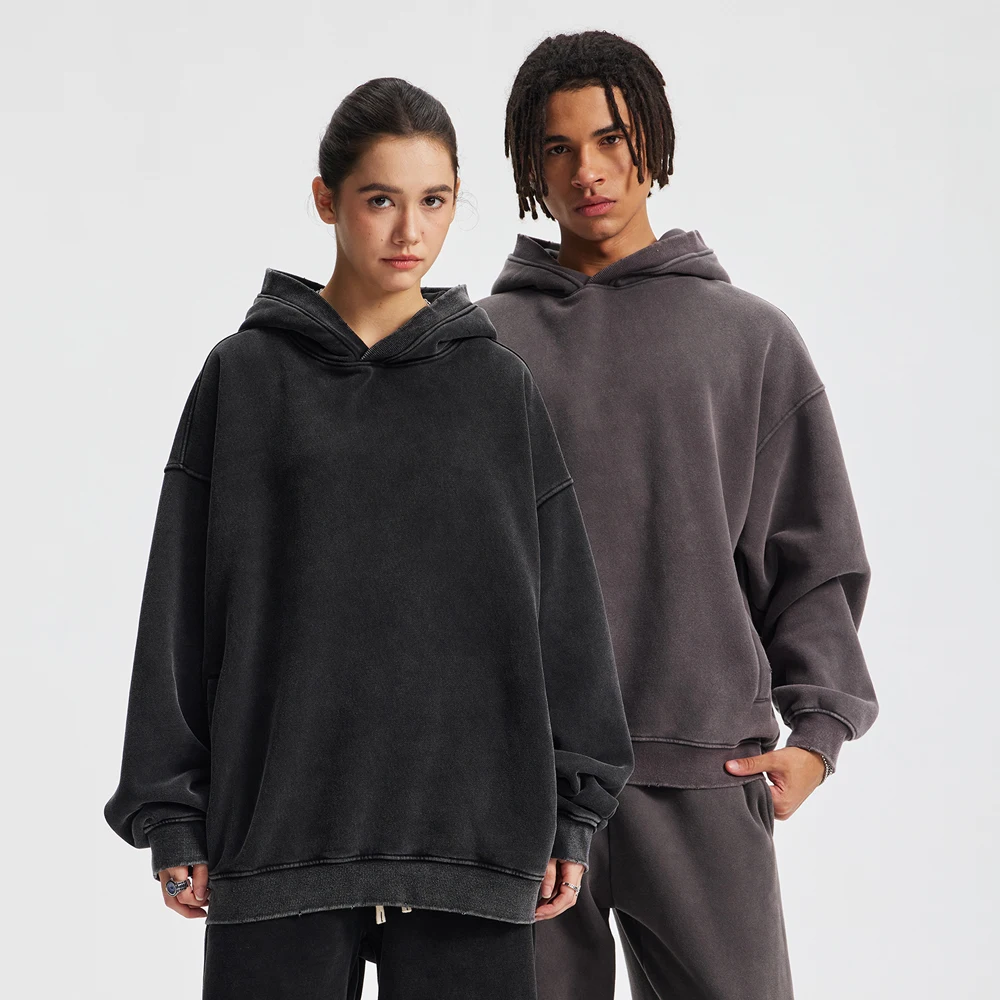 

Fleece Hoodies Men Winter Vintage Washed Hoodie Ripped Men's Sweatshirt Hooded Retro Women Y2k Clothes Oversized Streetwear Tops