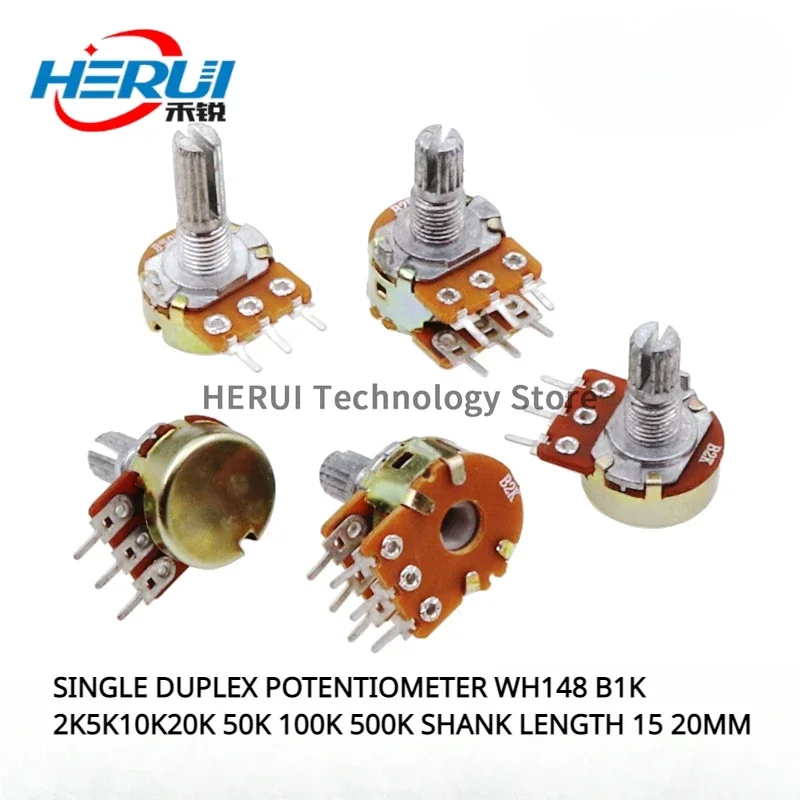 SINGLE DUPLEX POTENTIOMETER WH148 B1K 2K5K10K20K 50K 100K 500K SHANK LENGTH 15 20MM