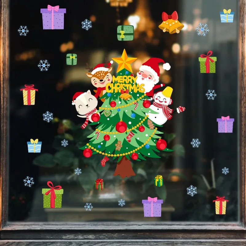 Double-sided Vision Christmas Window Stickers Snowman Santa Claus Glass Static Sticker New Year Christmas Decorations 2026