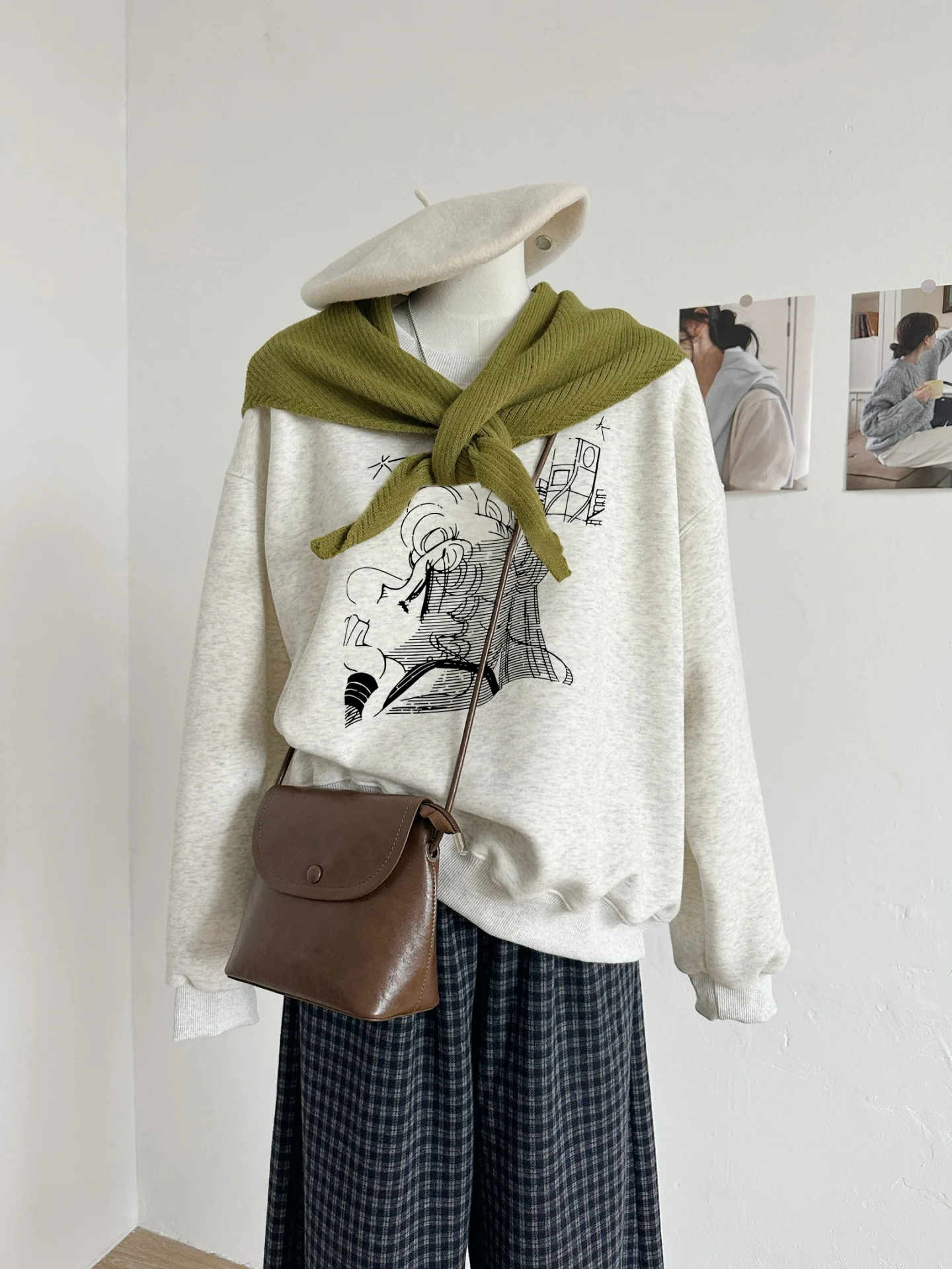 

Korean Sle round Ne Casual Loose Women's Sweatirt Spring Autumn Faionable Cartoon Pattern Print Top