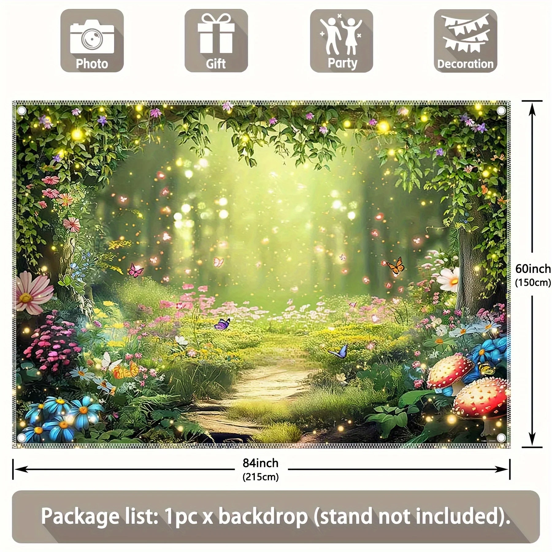 Magical Fairy Forest Photography Background Cloth, Butterfly and Wildflower Wonderland, Spring Party Decoration