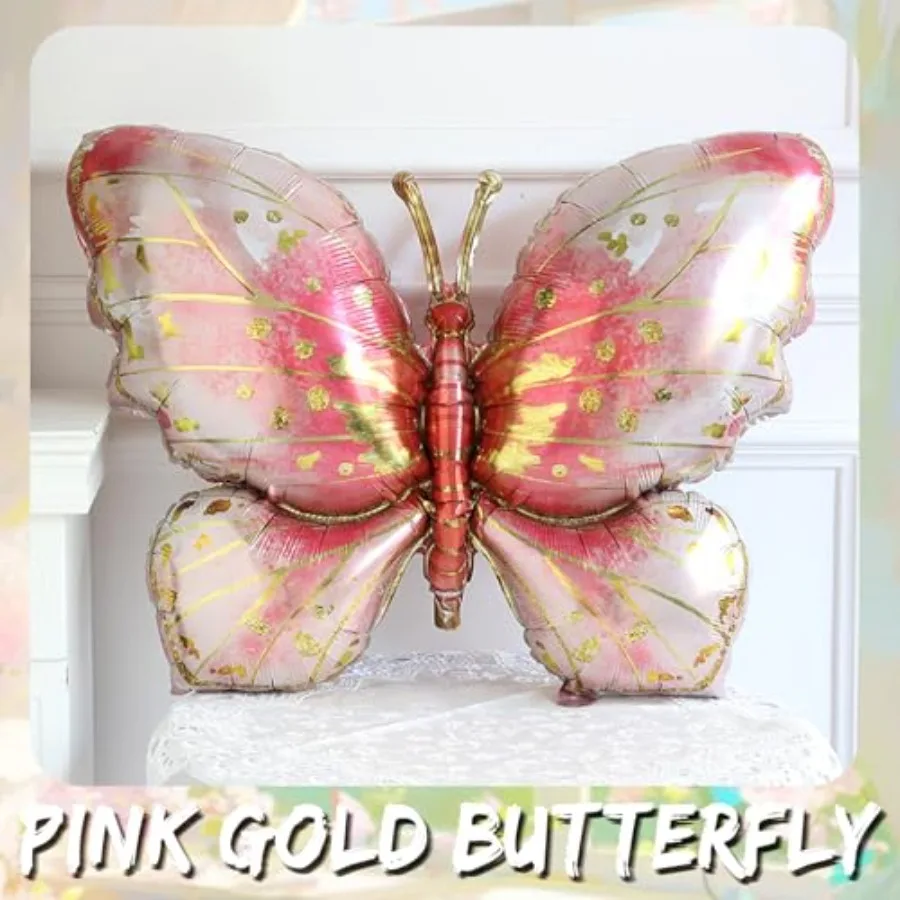 الربيع فراشة بالون قوس Kit137Pcs الباستيل الوردي الأخضر الذهب بالون جارلاند مع ثلاثية الأبعاد فراشة ملصق كبير فراشة احباط الكرة