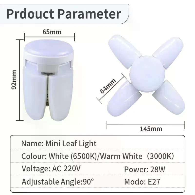 E27 28W Foldable Fan Design LED Bulb High Brightness Ceiling Light for Home Garage Warehouse Lighting Fixture