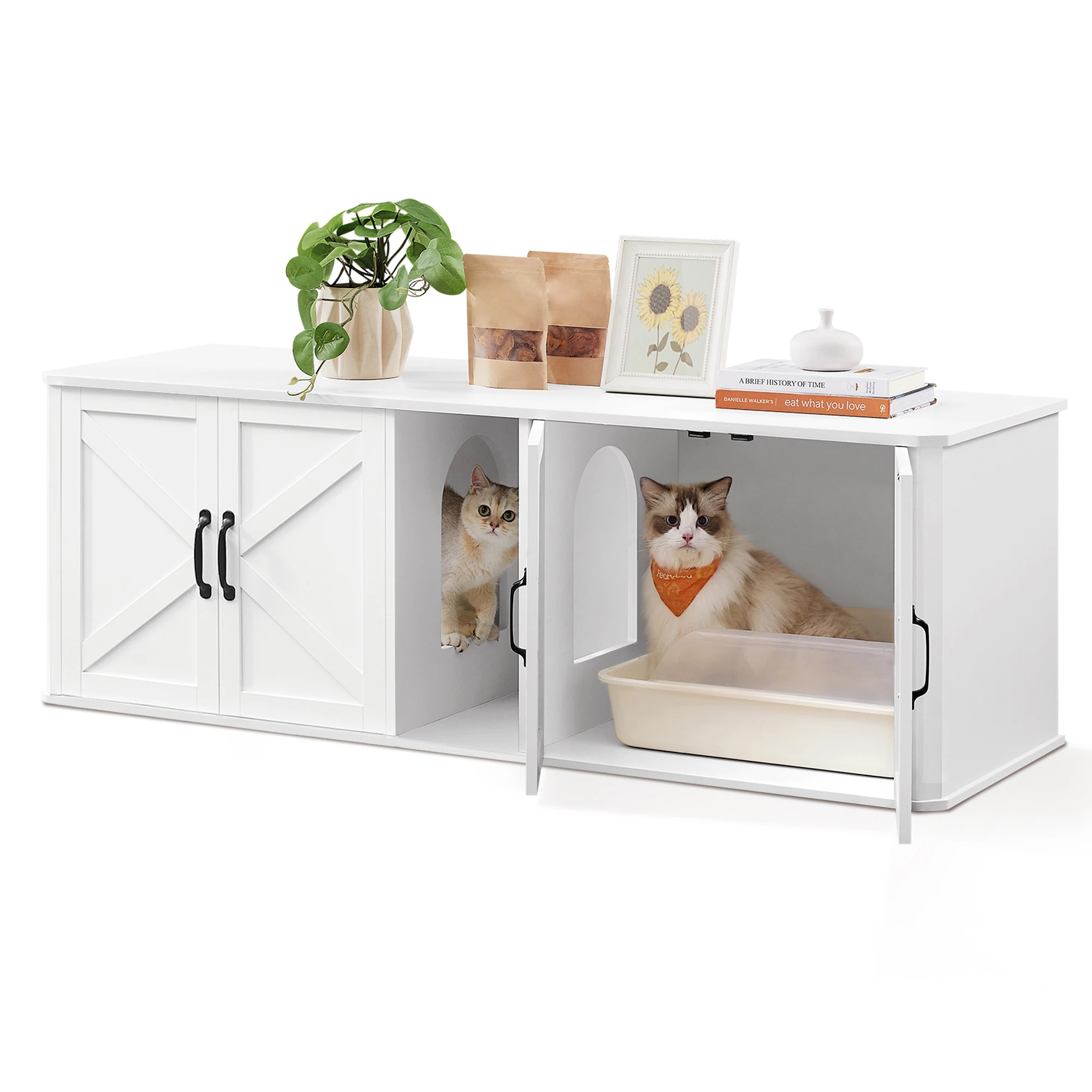 

Feandrea Double Cat Litter Box Enclosure, Modern Cat Litter Box Furniture Hidden for 2 Cats, Front Entry, Cat House