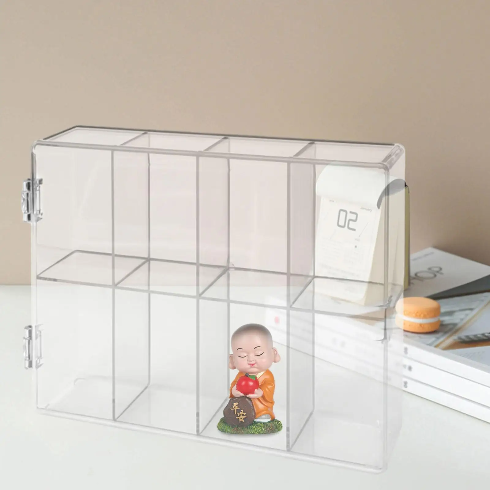 Stackable Transparent Figures Display Case 8 Compartment Doll Storage Organizer Shelf for Interior Figurine Collectibles