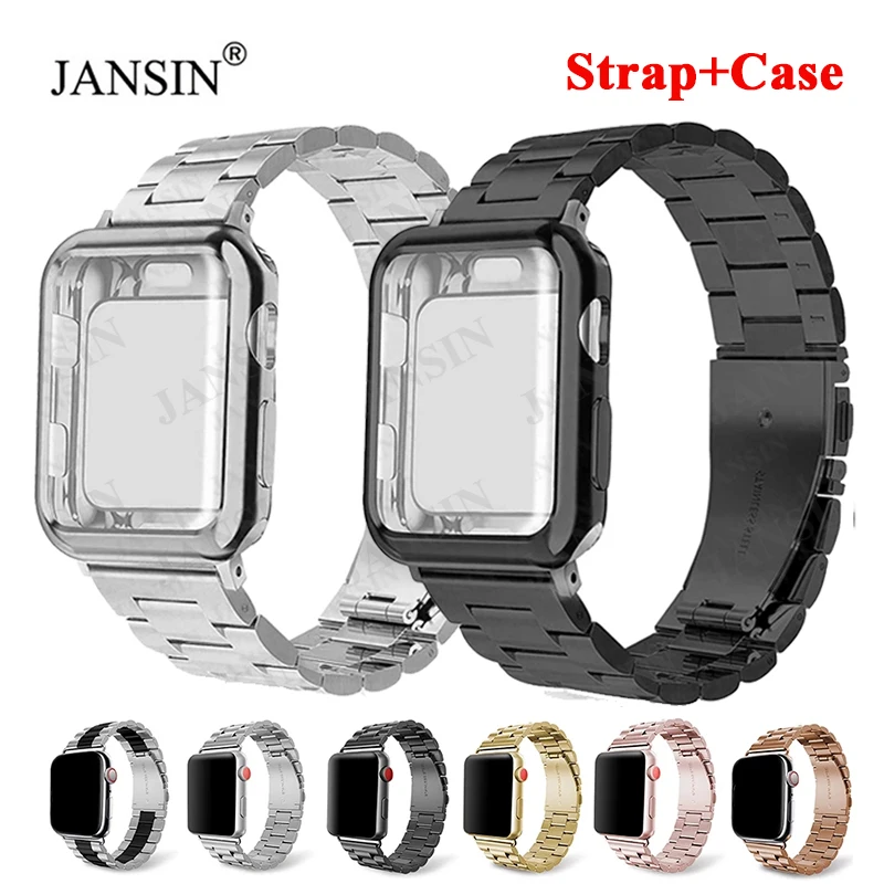 Case+Metal Strap For Apple Watch band 44mm 40mm 41mm 45mm 42mm 38mm Stainless Steel Bracelet for iWatch SE Series 7 6 5 4 3 2 1