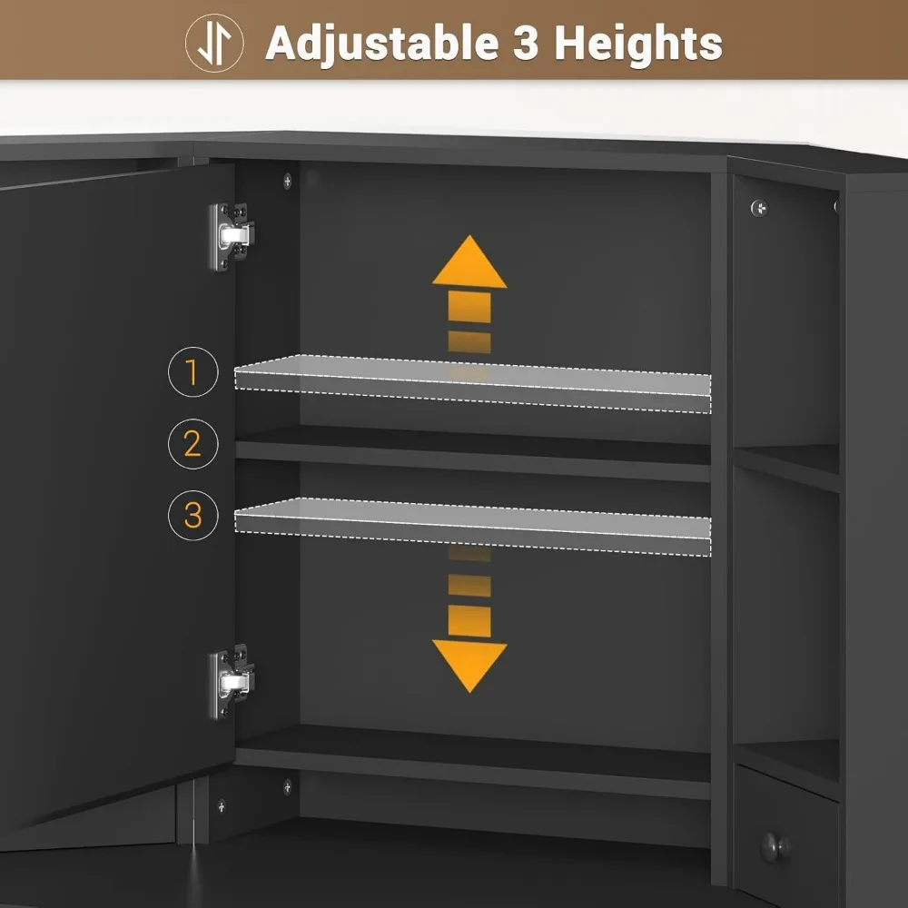 مكتب زينة زاوية BTHFST مع مرآة مضاءة، زينة مكياج مع أضواء ومحطة شحن، مجموعة زينة مع مرآة وتخزين #6