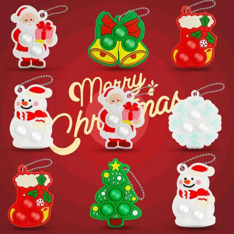 크리스마스 테마 가방 펜던트 휴대폰 참 팝 버블 게임 지갑 참 실리콘 키체인 선물, 스트레스 해소 키링 장난감