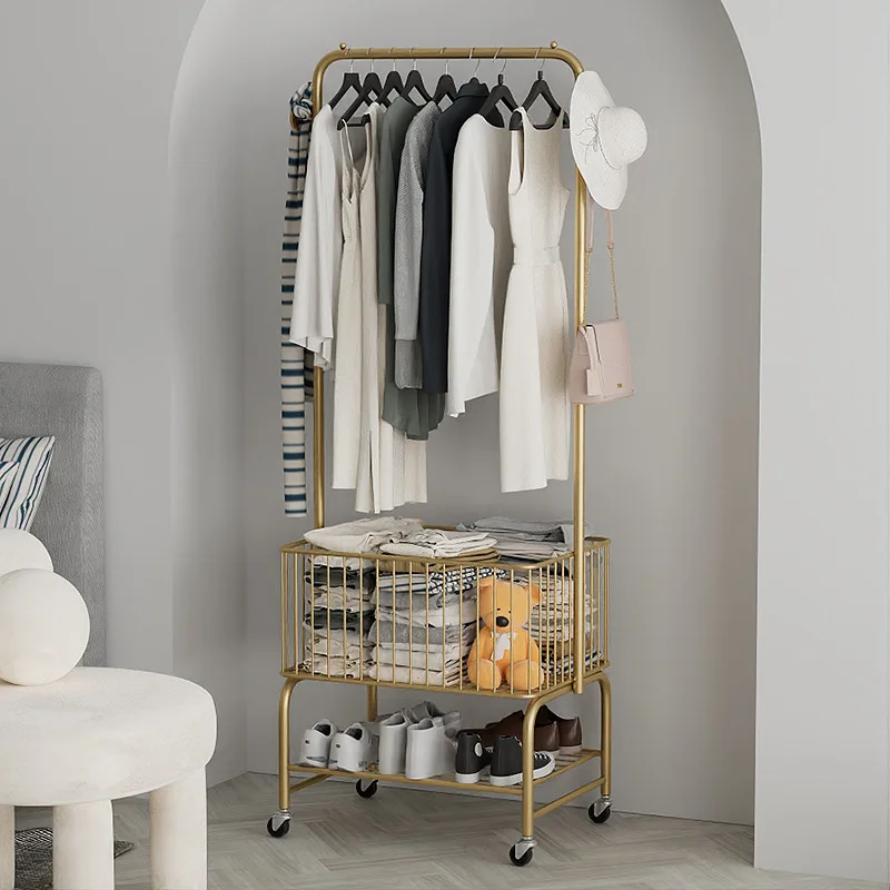 Multifunctional Clothes Rack Floor Hanging Clothes Rack Large Capacity Mobile Clothes Drying Racks Bedroom Storage Coat Rack