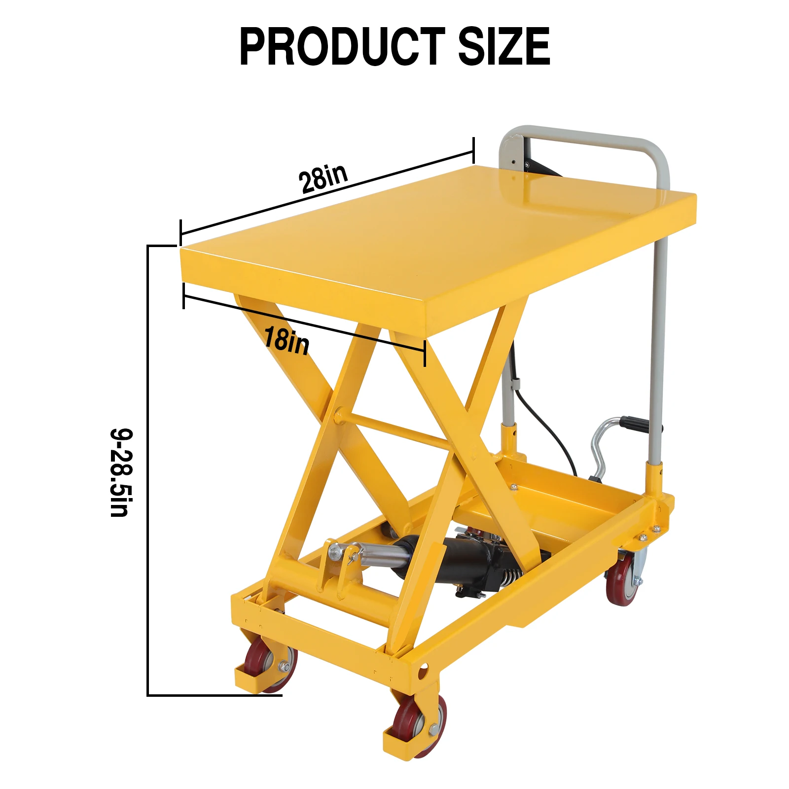500lbs Hydraulic Lift Cart, 9" to 28.5" Lifting Height Lift Table Cart with 4 Wheels, Manual Scissor Lift Table for Elevating view 2