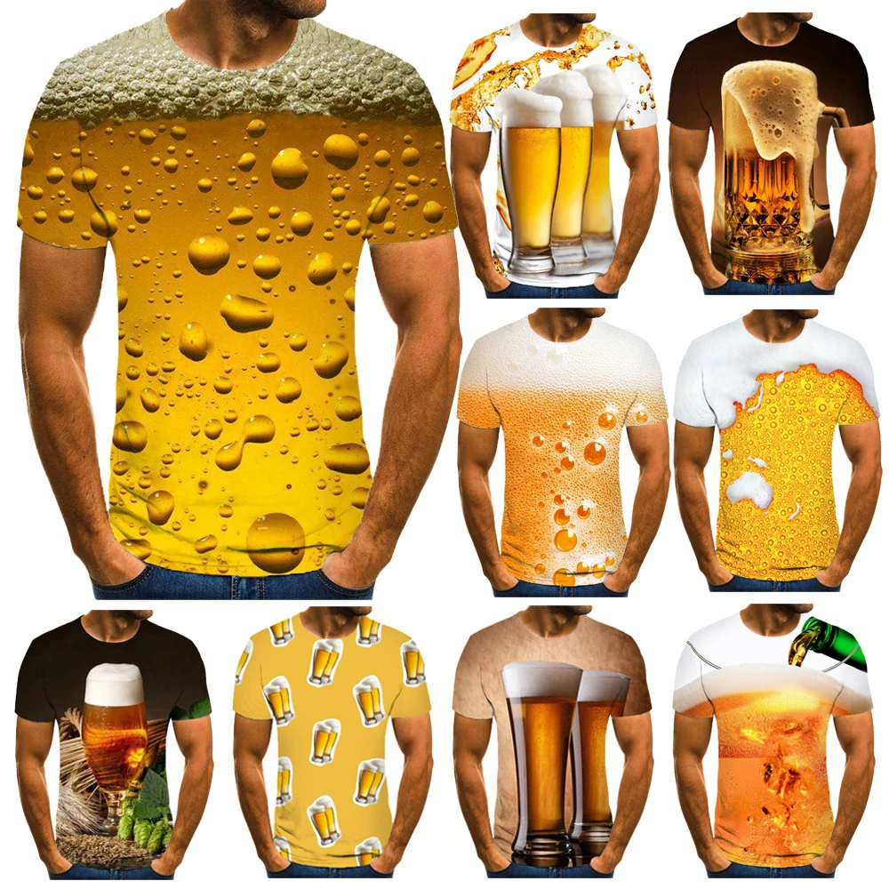 New Fashion 3d Beer Print T-shirt Men's and Women's Summer Casual Short-sleeved T-shirt