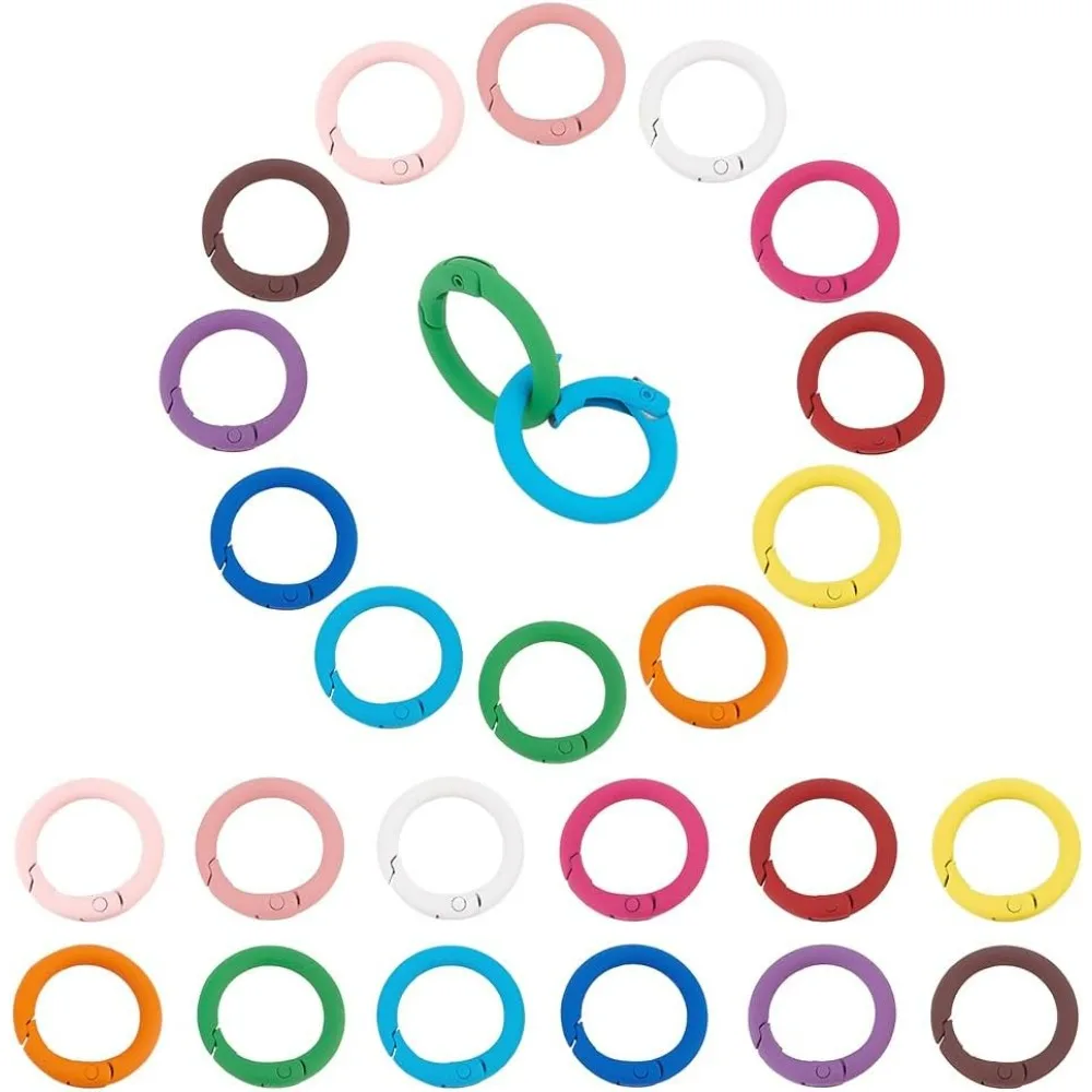 24pcs 12 Colors Spring O Rings, 25mm(1 Inch) Clasp O Rings Round Keychain Key Ring Snap Clip Hook Trigger Spring Keyring