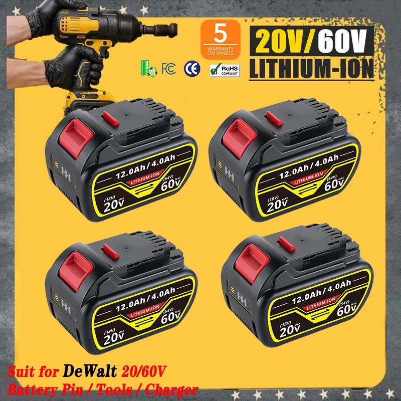 1/2/4 Uds 4.0Ah-12.0Ah DCB606 reemplazar para Dewalt 20v/60v Flex-Volt Li-on batería Pin DCB609 DCB612 Compatible con herramientas eléctricas