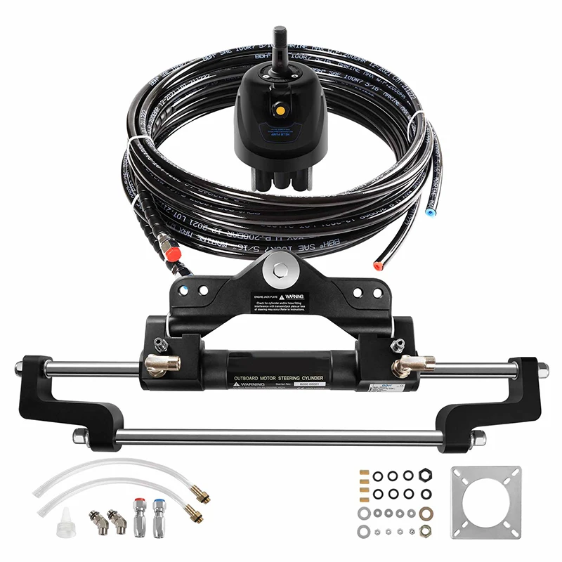 90 HP Outboard Hydraulic Steering System 26ft Stainless Steel Cylinder, Helm Pump, Hose, Steering Wheel Boat Yacht Outboard Helm