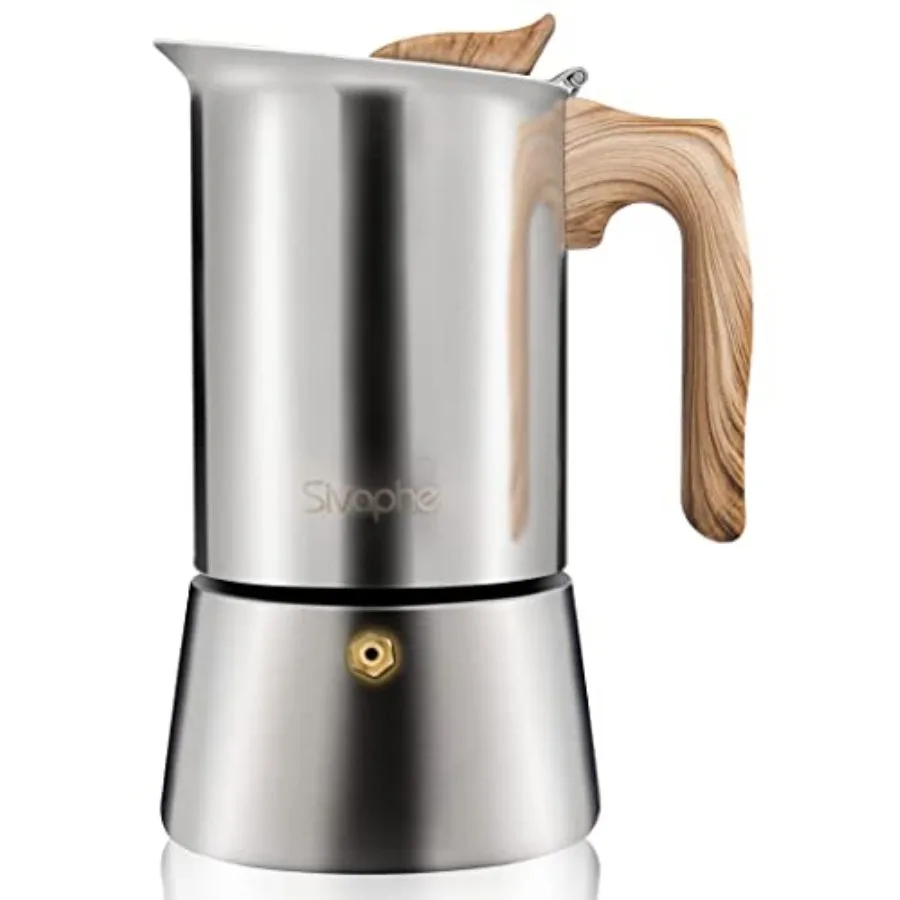

Stovetop Espresso Maker Steel s Induction-Capable Mocha Pot 50ml Coffee Percolator with Replacement Silicone Gasket Steel Filte