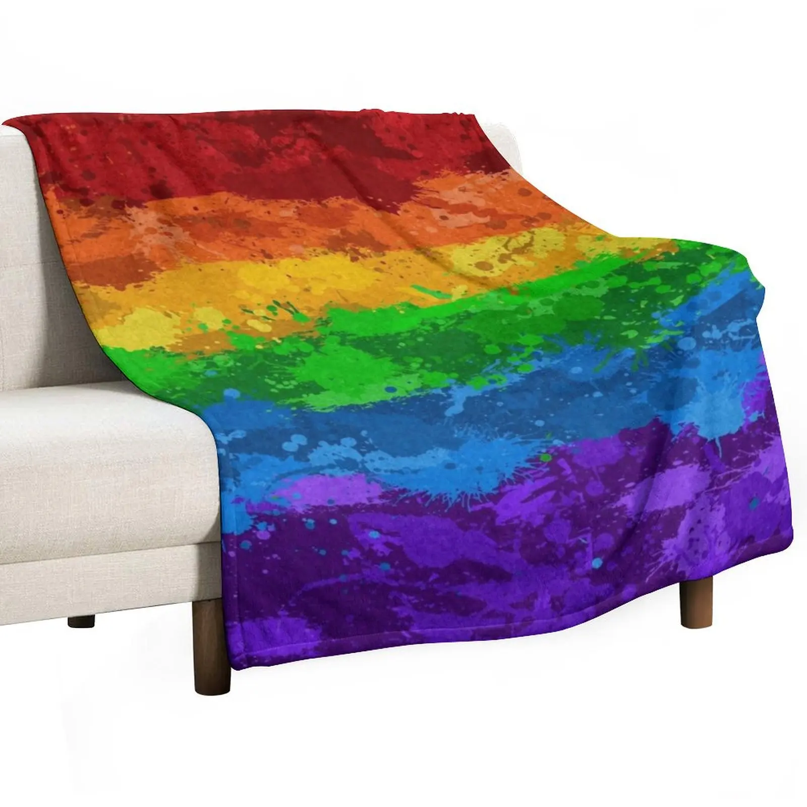 

Abstract Paint Splatter LGBTQ Pride Rainbow Flag Background Throw Blanket For Sofa Thin Thins Travel Bed Blankets