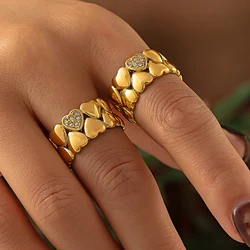 Vintage 2 Layers Heart Designer Stainless Steel Ring Rhinestones Rings For Women Waterproof Index Ring Charm Jewelry Wholesale