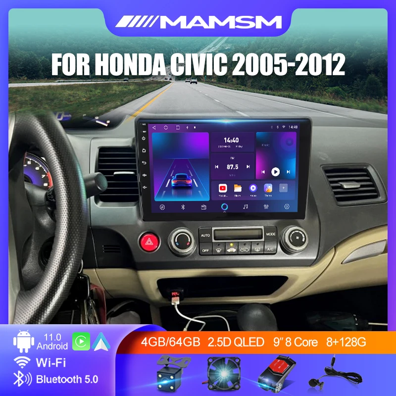 MAMSM 10'' Android 13 Car Stereo Radio For Honda Civic 8 2005 2006 - 2012 LHD Carplay Multimedia Player Screen DSP Navigation