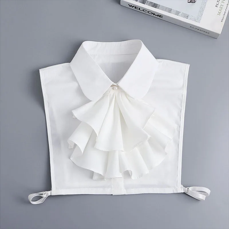 New Ruffle Detachable Collars For Women Tie Vintage White Black Fake Collar Lady Lace False Collar Shirt Lapel Blouse Top Women