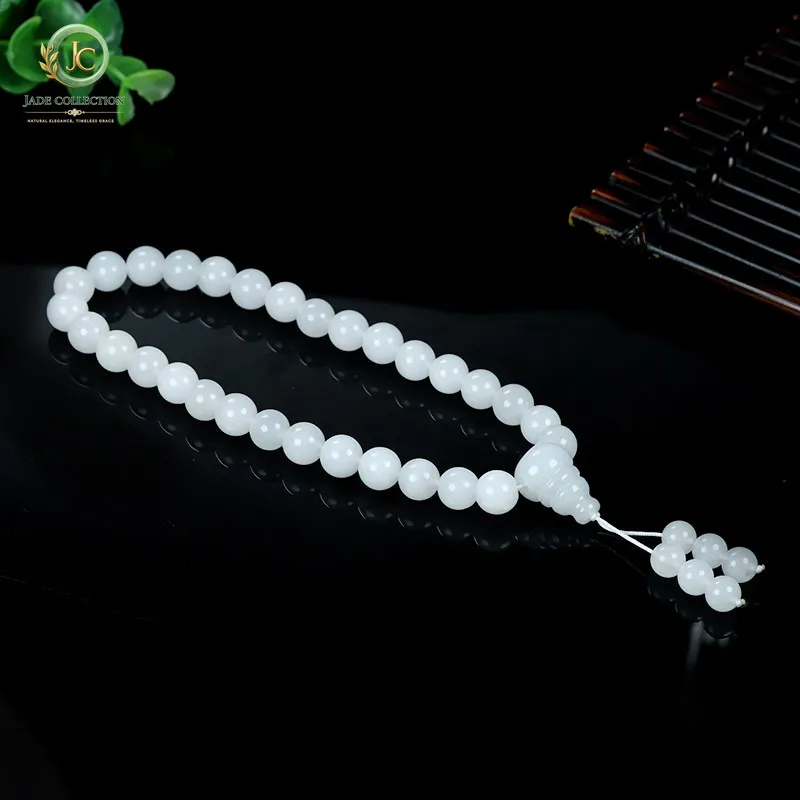Natural Xinjiang Hetian Jade Mountain Material White Jade Round Bead Handheld Men's and Women's Jade Handle 10mm Loose Bead Acce