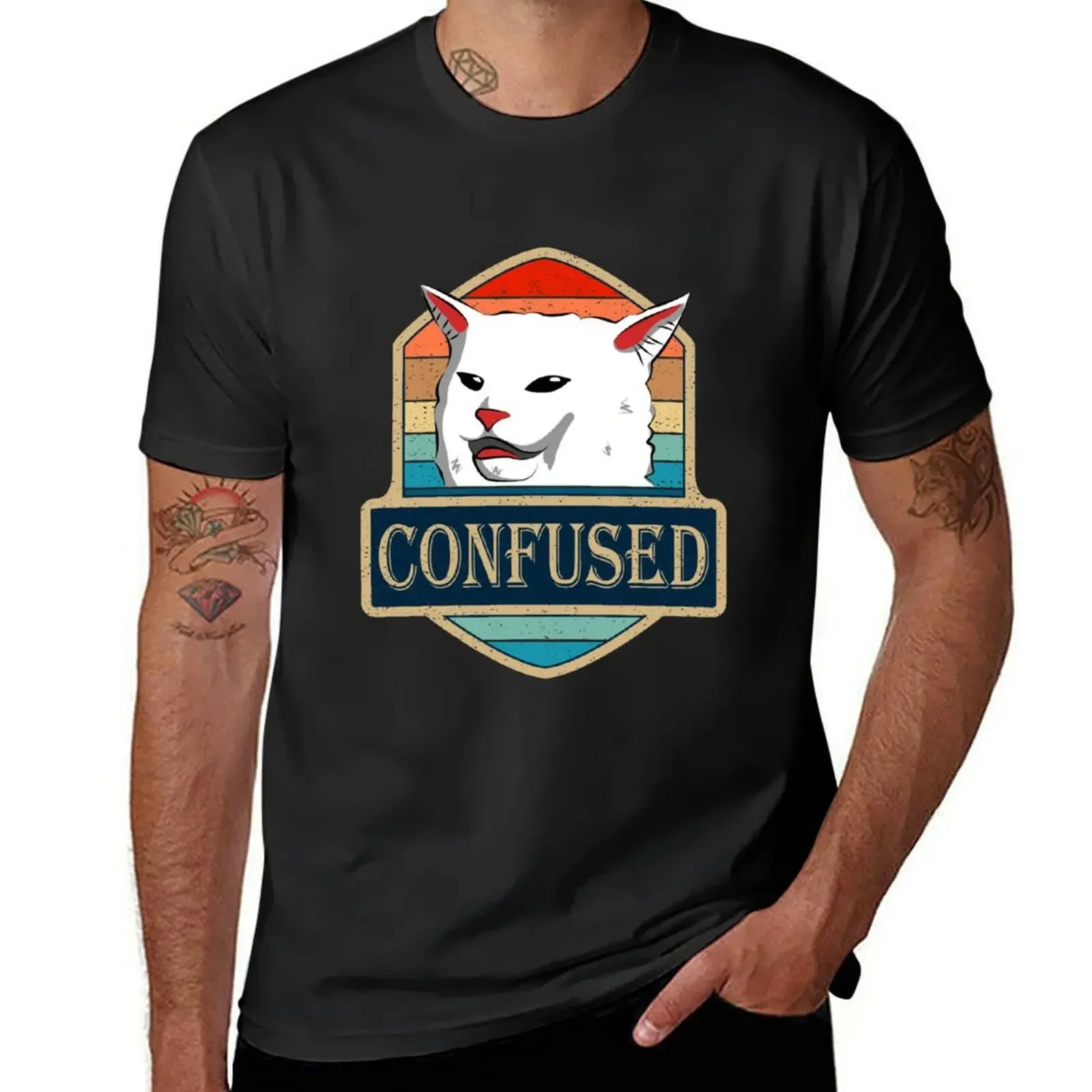 

Confused - Cat Meme Woman Yelling At Table Dinner T-Shirt quick drying plain white t shirts men