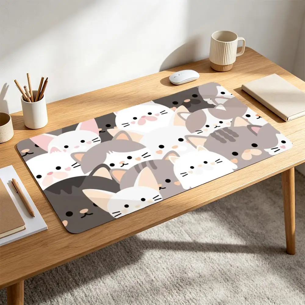 Cute Cartoon Stacked Kittens TCG Playmat With Full Printed Zones Non-Slip Rubber Table Mat for Trading Card Game 60x35cm