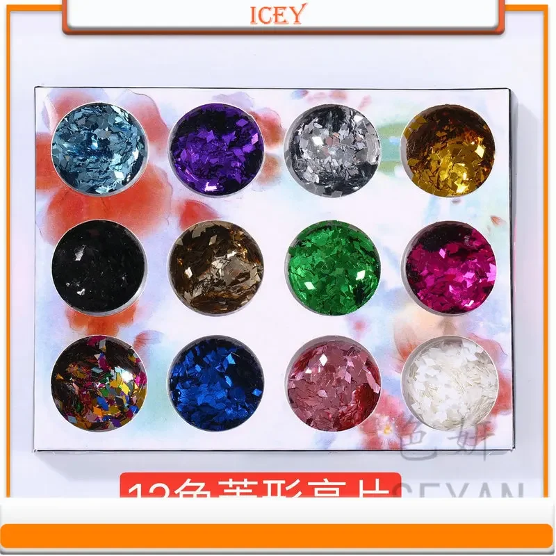 Icey Beauty Nail Glitter Glitter 12 Color Shell Paper Pearl Powder Diamond Shaped Peach Heart Glitter Nail DIY Slime Material