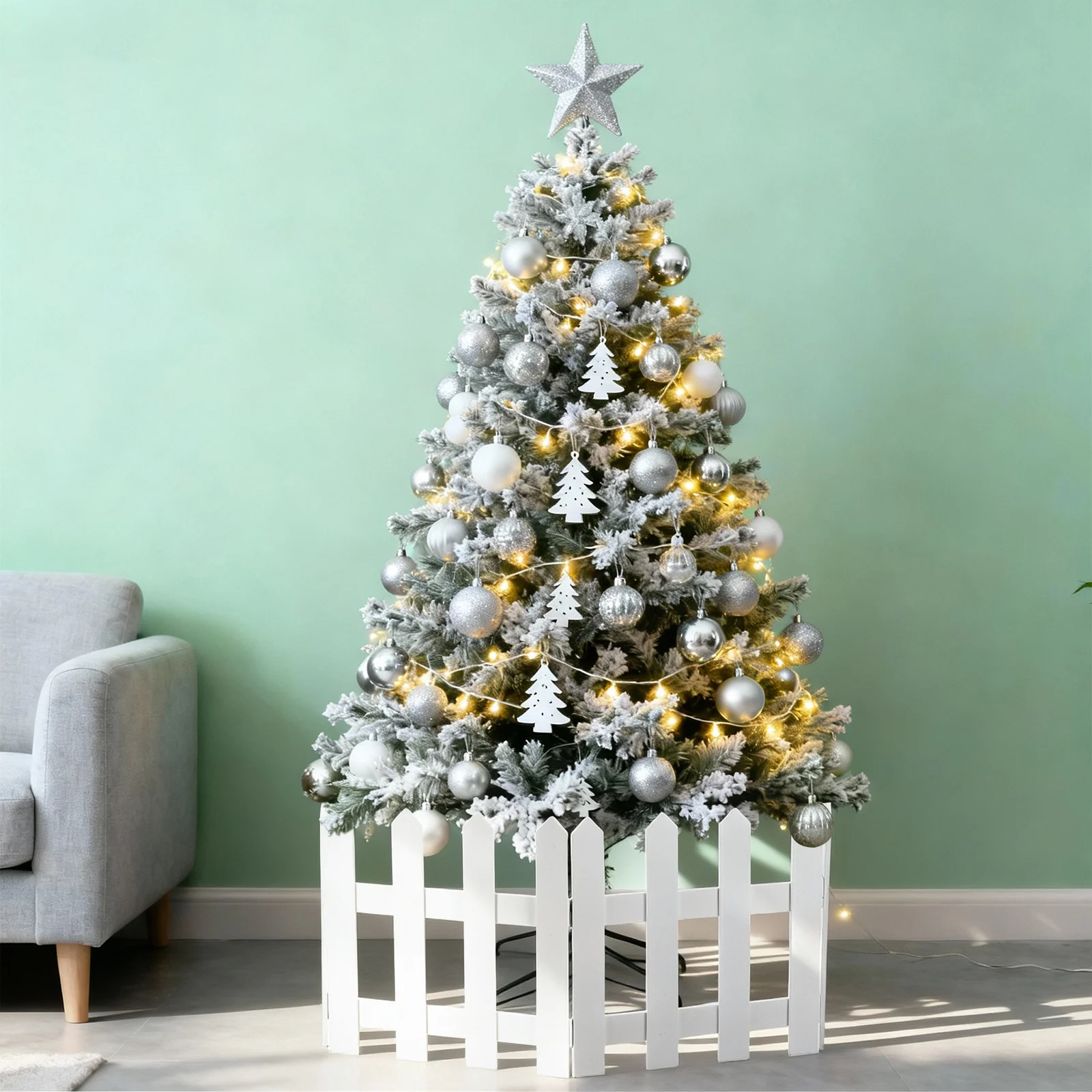 

1Set Wooden Picket Fence Eco-Friendly Decorative Miniature Fence 1.2m for Garden Courtyard Christmas Tree Wedding Party