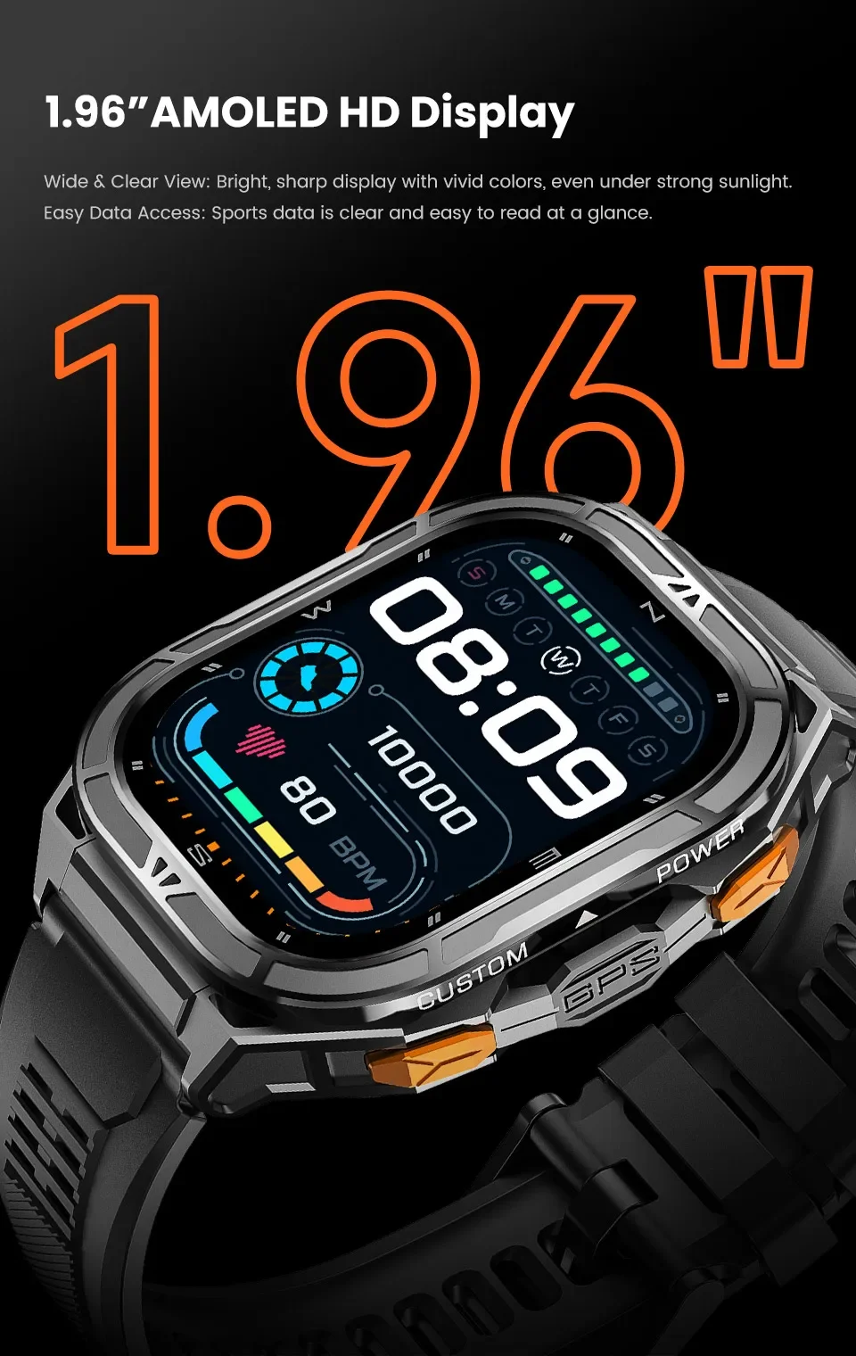 YTOM X5 AMOLED 5ATM GPS SmartWatch กันน้ําสําหรับผู้ชายในตัว Dual-band GNSS เข็มทิศทหารกีฬานาฬิกาสมาร์ท PK T-Rex 3