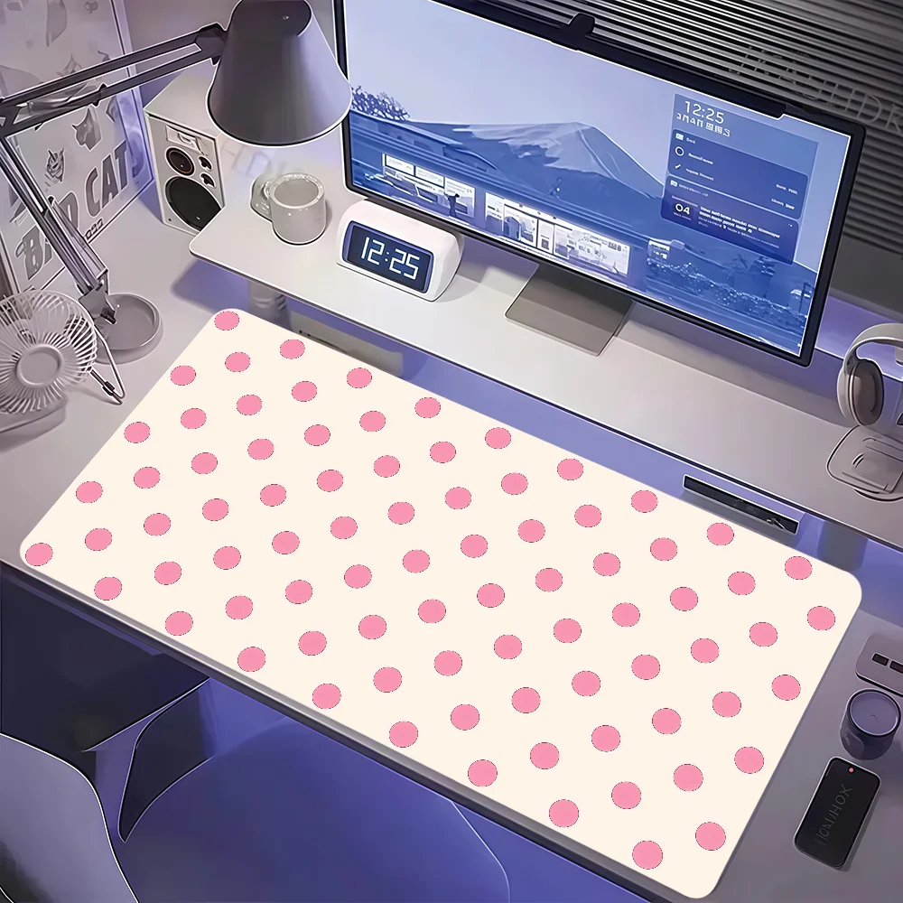 Pink Polka Dots Mouse Pad Large Non-slip Lockedge Desktop Computer Desk Mat Keyboard Writing MousePad Office Gamer Student