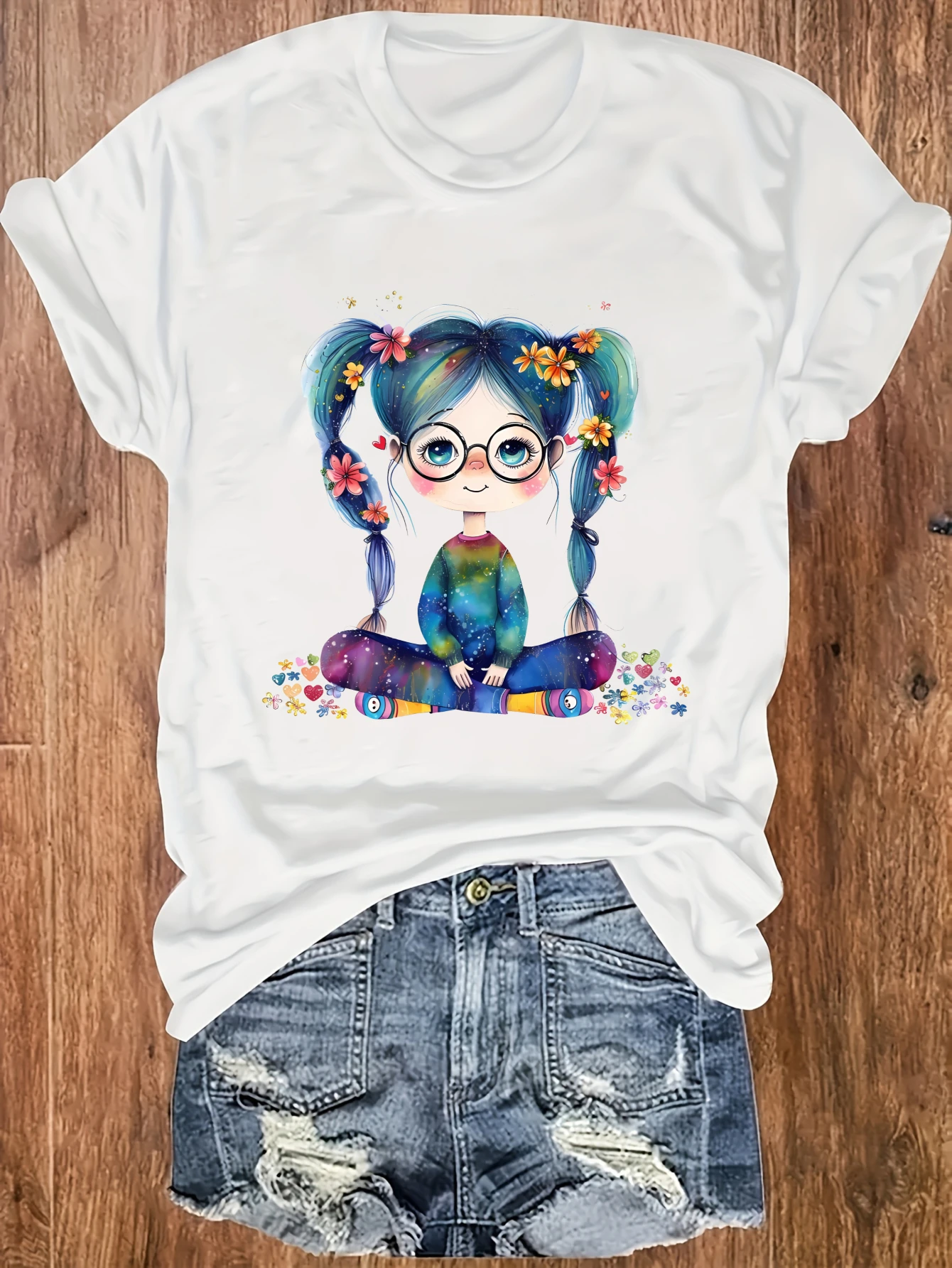 

Women's plus size tank top Colorful Girl With Flowers And Glasses Suitable for sports and daily wear summer beach vacation tops