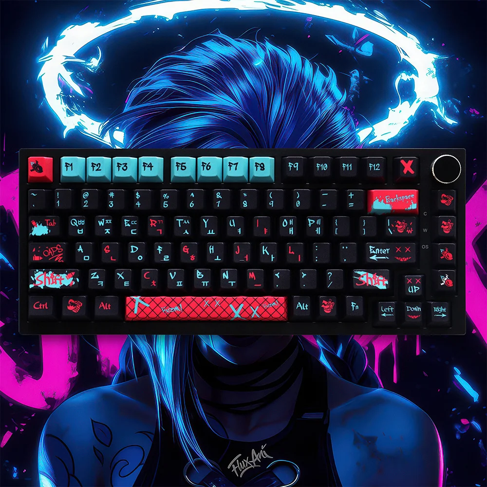 

Колпачки для клавиш с тематикой игры Jinx, прочный PBT, гладкая текстура, 129 клавиш, колпачки для клавиш с вишневым профилем для механической клавиатуры Mx Switch