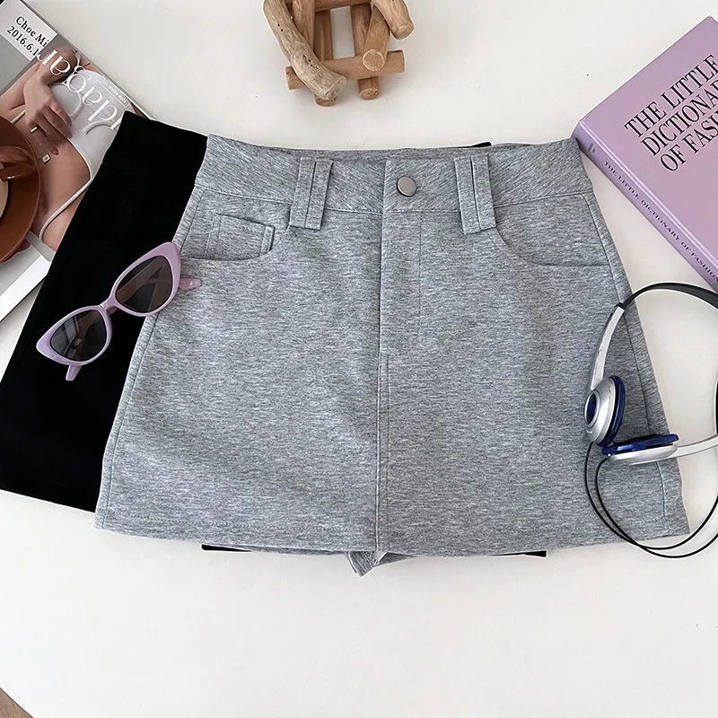 Women's High Waist Grey Bodycon Skirt Y2K Gyaru Vintage Korean Style Slim Short Skirt A-Line Sports Skirt for Women Summer 2026