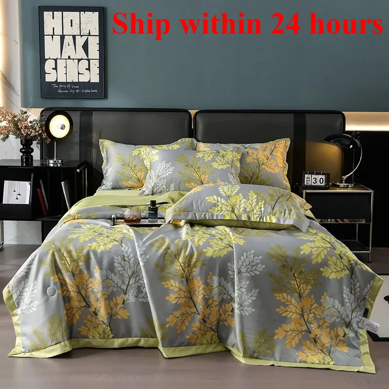 

2025 washed tencel printed summer quilt four-piece cool silk 1-piece summer cool quilt air conditioner for summer use