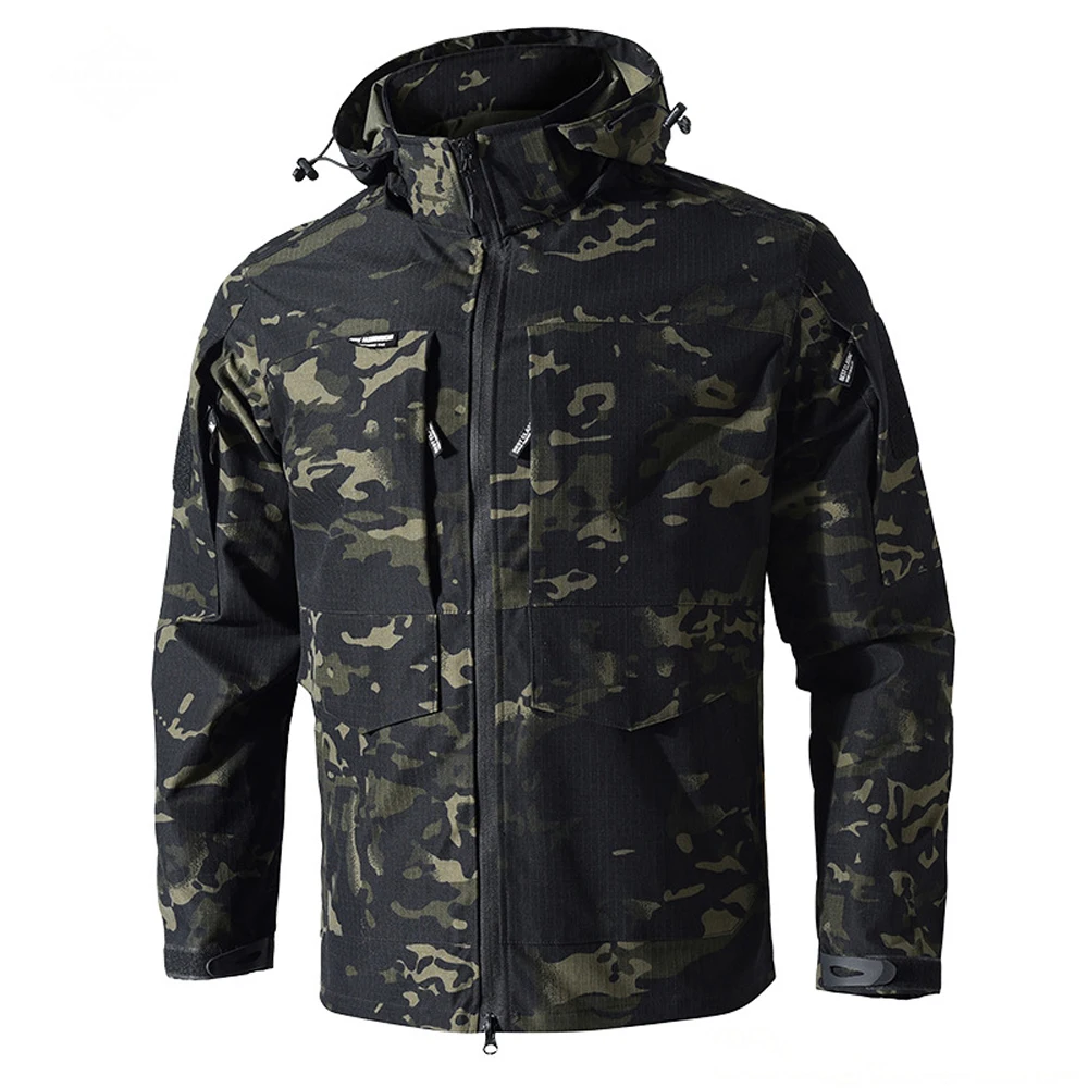 Spring Autumn Mens Camo Cargo Jackets Outdoor Men Hiking Tactical Windbreaker Hooded Coats Men Camping Waterproof Work Jackets