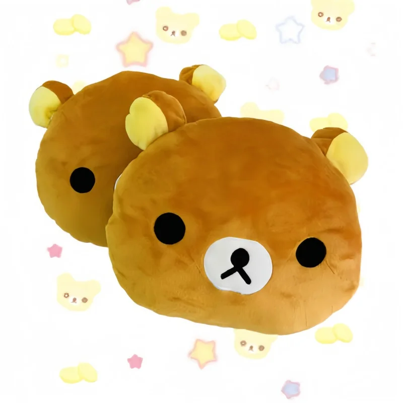 Kawaii Rilakkuma Soft Bear Stuffed Doll Car Neck Headrest Pillow with Safety Belt Kid-Friendly Shoulder Pillow for Travel Gifts
