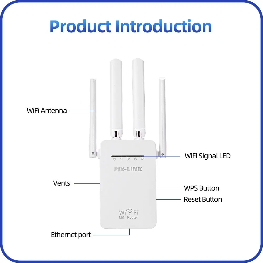 PIX-LINK WR09Q Router ripetitore WiFi Wireless amplificatore ripetitore segnale di rete 300Mbps Extender gamma WI FI B /g/n