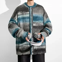 Maglione uomo Y2K giacche autunno inverno moda contrasto colore Jacquard Cardigan lavorato a maglia uomo manica lunga maglione cappotto uomo maglieria