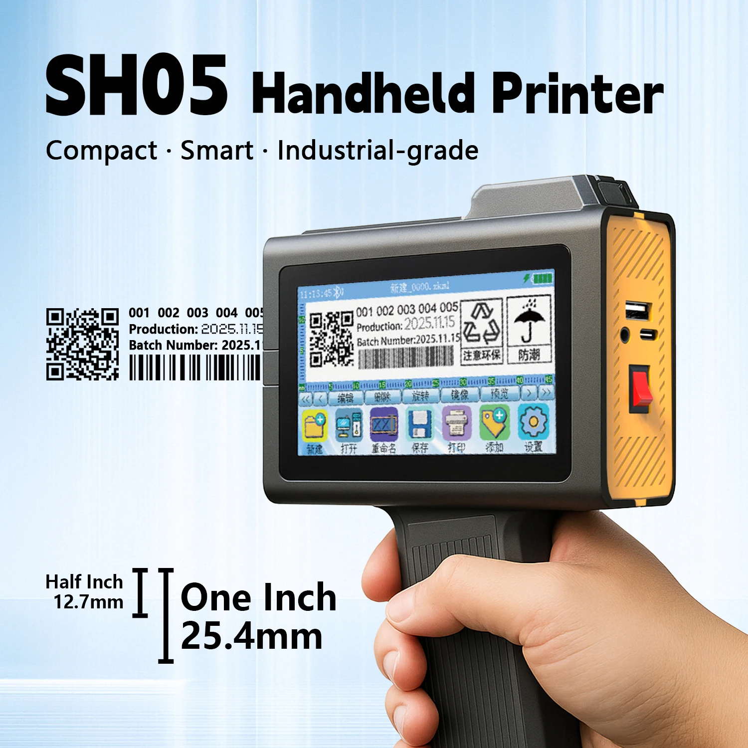 2026 New 1-Inch Handheld TIJ Inkjet Printer Portable Coding Machine 1 Year Battery Powered for Carton Bottle Metal