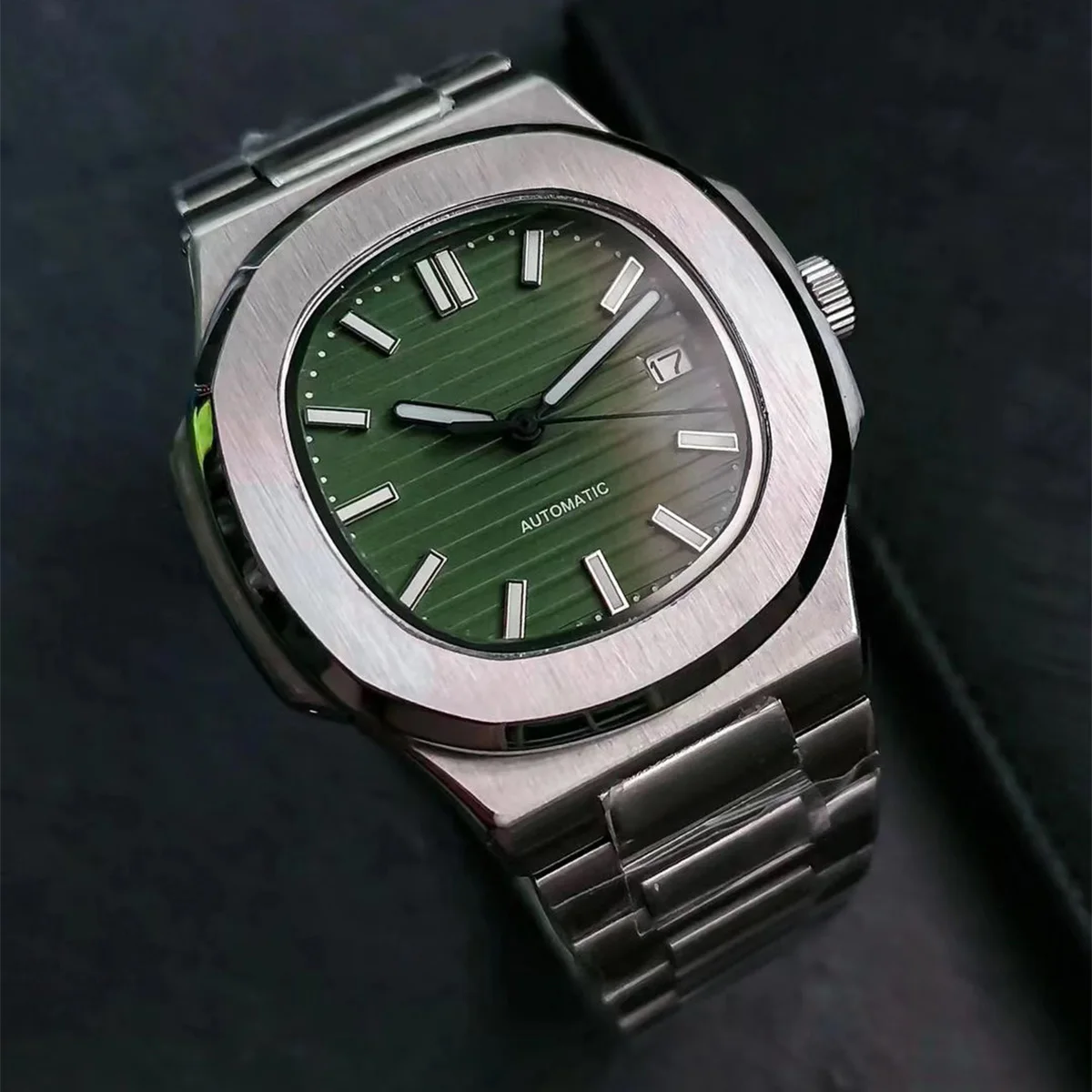 S logo NH35 40mm Green Luminous Stainless Steel Automatic Mechanical Waterproof Watch Install NH35 movement