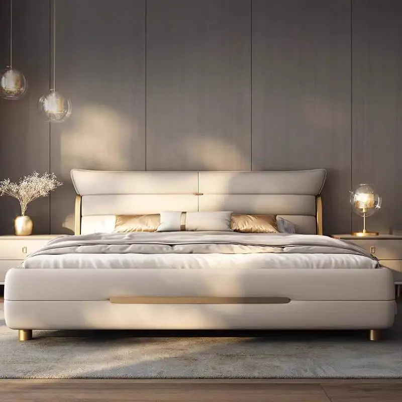 

European White Double Bed Decoration Couples Style Luxury Modern Double Bed Adults Storage Wooden Cama Casal Furniture For Home