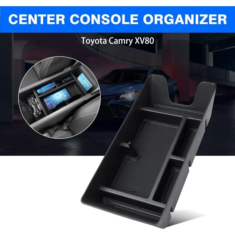 Center Console Organizer for 2025 Toyota Camry Accessories Armrest Storage Box Secondary Insert Tray with Anti-slip Mat