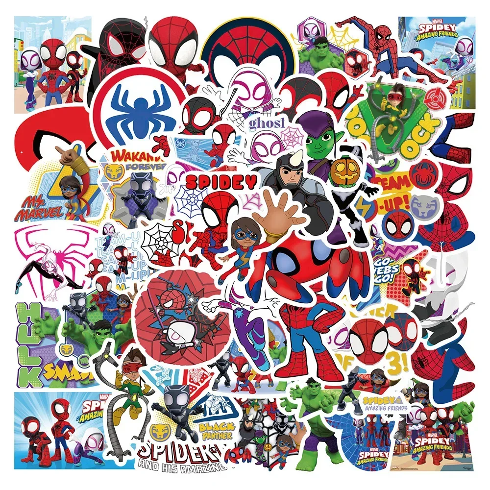 50Pcs Cartoon Marvel SpiderMan and His Amazing Friends Stickers Laptop Skateboard Guitar Luggage Waterproof Sticker Toys