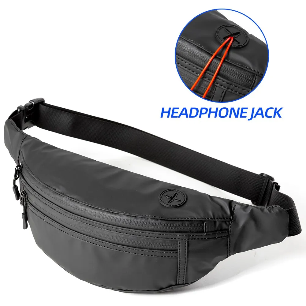 Men\'s Messenger Bag Chest Bags for Sport Travel Crossbody Pack Shoulder Sling Zipper Pure Color Small With Headphone Cable Hole