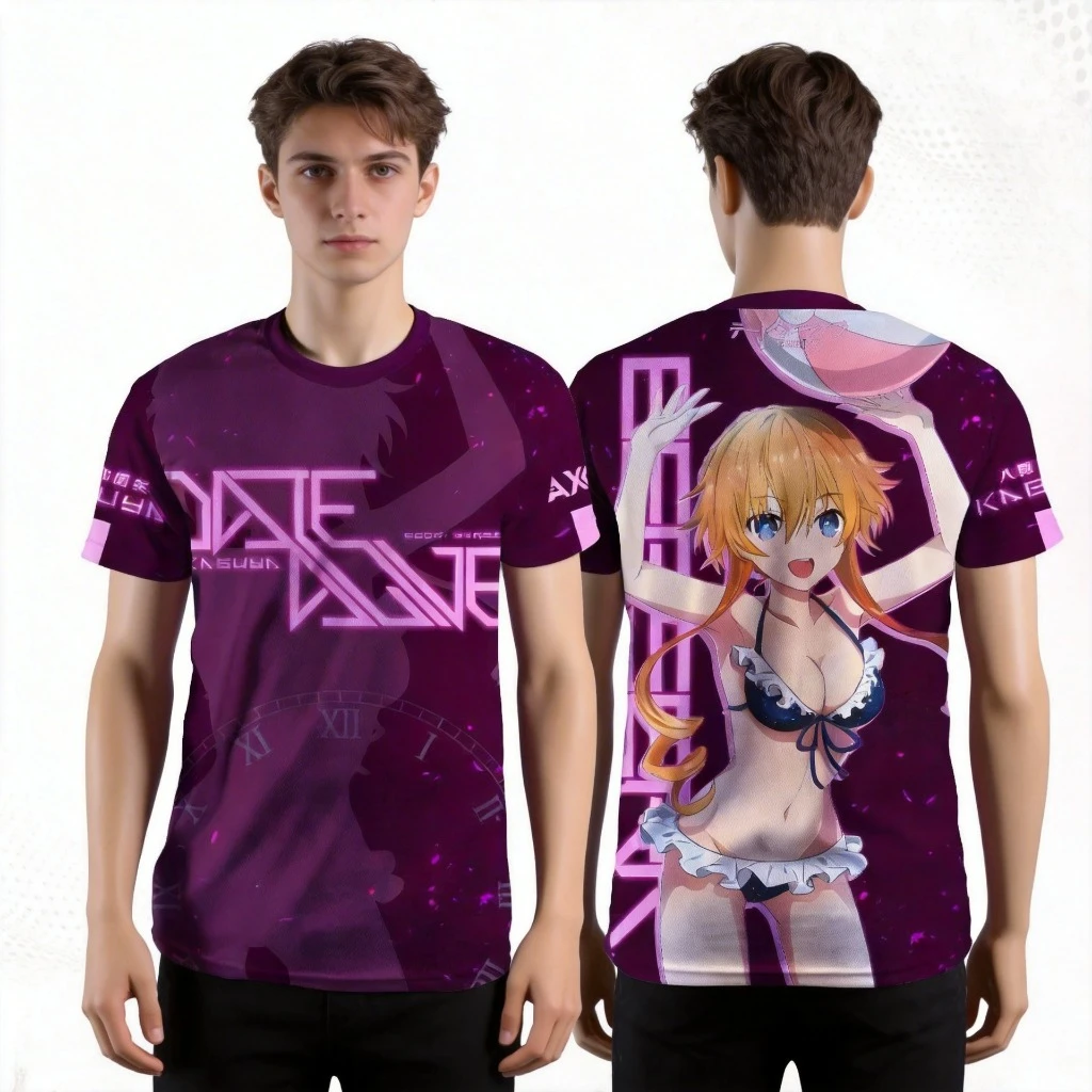 Anime Date A Live 3D Print Men's T-shirt Cute and Interesting Unisex Hip-hop Round Neck Sports T-shirt Streetwear Harajuku Tops